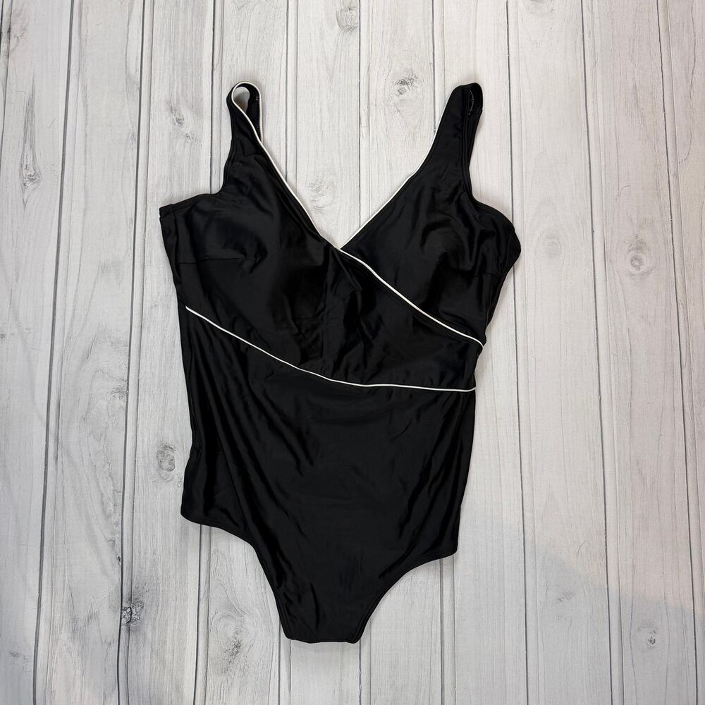 Naturana One Piece Swimsuit US XL Black White Trim Tummy Control Classic